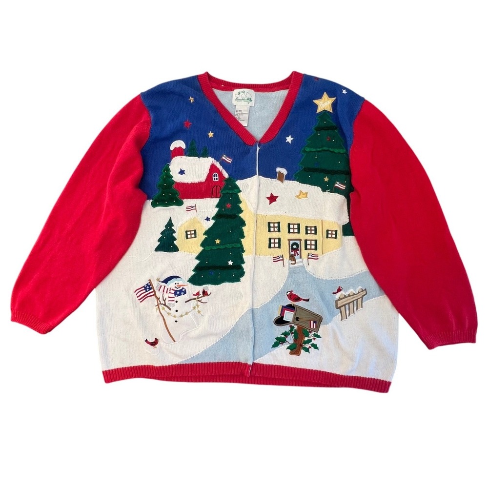 Quacker Factory Christmas In July Cardigan Size 3X Beaded Embroidered Americana